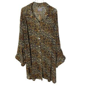 Vintage Extreme Sheer Animal Print Dress Tunic Womens XL Brown Oversized Boho